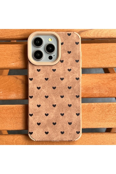 EDELFU iPhone 15 PRO MAX - حافظة بنمط القلوب السوداء ذات ملمس مخملي غير قابلة...