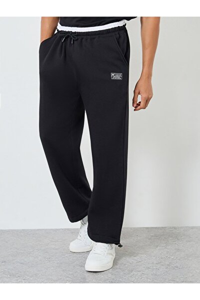 Styli Men Black Relaxed Fit Fleece Joggers