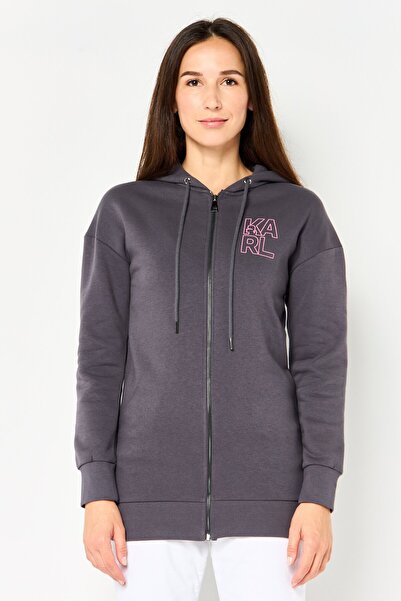 Karl Lagerfeld Women Brand Logo Full Zip Hoddie, Grey