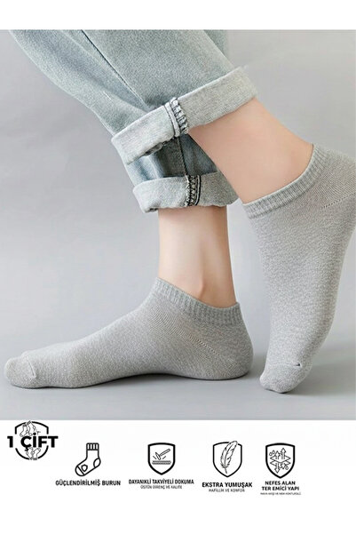 Cousen PREMİUM BİLEK BOY GRİ ÇORAP GÖRÜNMEYEN BAY GÜNLÜK SPOR PAMUKLU