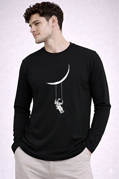 Me&On WEAR Unisex Astronaut and Moon Patterned Printed Long Sleeve T-Shirt