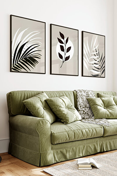 kutuTR Siyah Çerçeveli 2D UV Baskı 3’lü MDF Tablo Set – Soyut Modern Desen-Si...