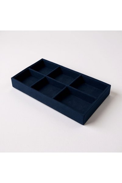 Saros Group Navy Blue Suede Drawer Jewelry Double Organizer Set |   Ring, Earring and Necklace Organizer