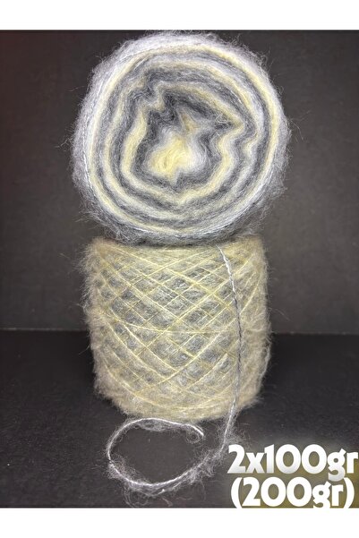 Ana&Kuzusu İplik Limon sarı, beyaz, gri ince kek moher örgü ip 200gr