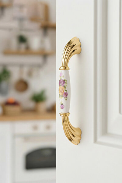 BERFİNO 5'li Hakiki Porselen Altın Dolap & Çekmece Kulpu 128 mm–Mobilya Kulpu...