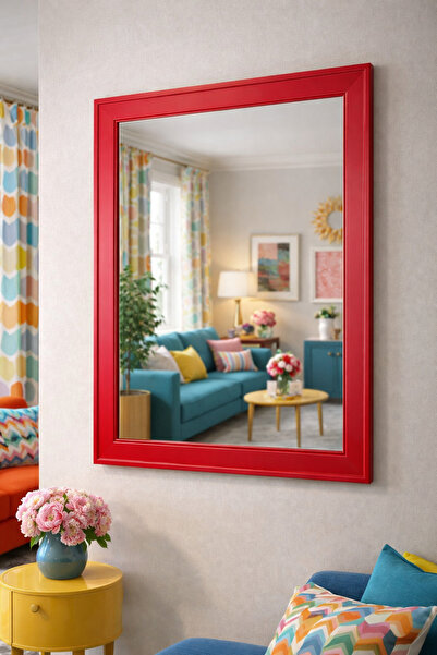 Narkissos Dizayn Kırmızı Çerçeveli Duvar Aynası - Dekoratif Ayna - Özel Ölçü ...