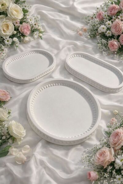 Sisay Home Set of 3 Trays with Decorative Bead Detail