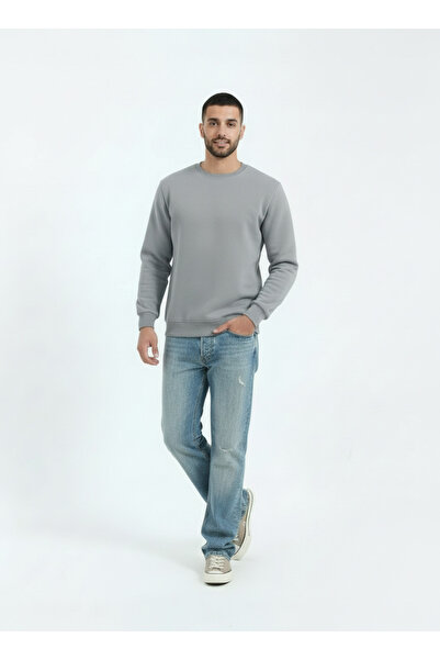 TKT Men's Gray 3 Thread Crew Neck Sweatshirt Soft Inside Fleece Combed Cotton...