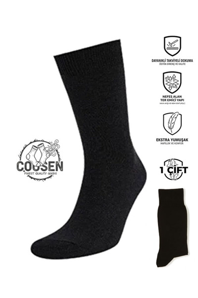Cousen PREMİUM KLASİK UZUN SİYAH UNİSEX BAY PAMUKLU ÇORAP GÜNLÜK