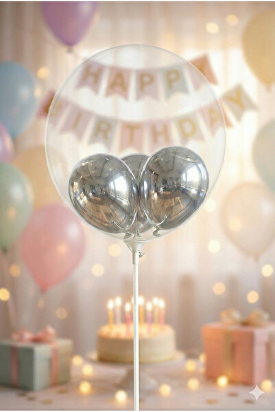 FESTİLO Şeffaf Bobo balon 18 inc 45 cm 3 Adet 5 İnc Balon Seti Doğum Günü Yen...
