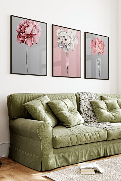 kutuTR Siyah Çerçeveli 2D UV Baskı 3’lü MDF Tablo Set – Çiçek Temalı – 23x32 ...
