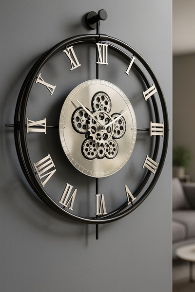 MetaQuartz Aksesuar Siyah Full Gümüş Göbek - Dönence(Quartz Mekanizma) (Chakr...