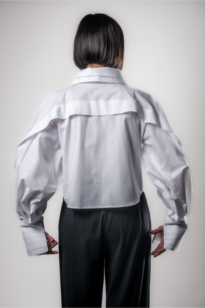 LOFTY FASHION Camasa alba din bumbac cu pliuri orizontale