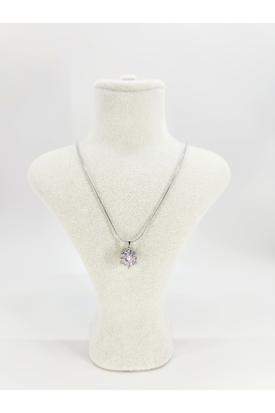 staınless steel Zirkon Taşlı Tektaş Kolye | 316L Çelik | Gümüş | 40 cm