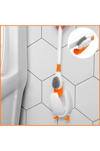 OEM Perie de toaleta tip rata, portocalie din silicon,design jucaus,montare p...