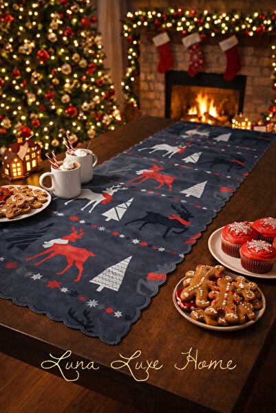 Luna Luxe Home Yeniyıl Özel Tasarım Yılbaşı Temalı Dijital Baskı Kadife Kumaş...