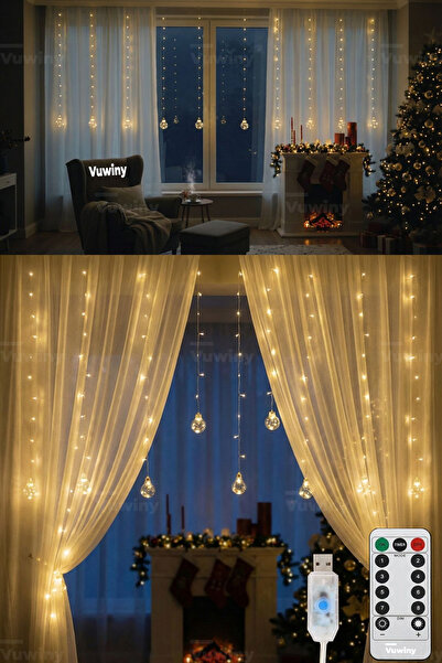 Vuwiny Led Işıklı 8 Adet Animasyonlu Gün Işığı Dekoratif Ampul Top Perde USB ...