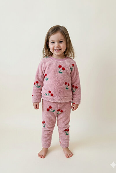 Neva Baby Boutique Soft Pembe Kız Çocuk Polar Tüy Peluş Kışlık ve Eşofman Tak...