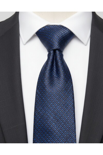 Reflect Your Style Tie Luxury Special Fabric Navy Blue Black Embossed Detail