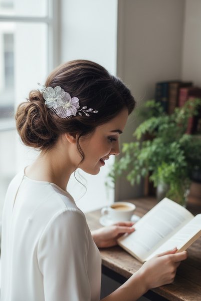 ERYA aksesuar Silver Scalloped Bridal Hair Accessory with Metal Flower Detail – Handmade Hair Ornament