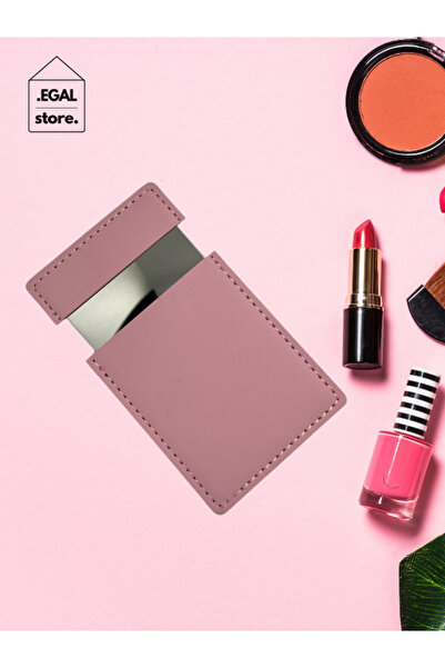 egal store Deri Kılıflı Çelik Makyaj Aynası (cep, çanta tipi)