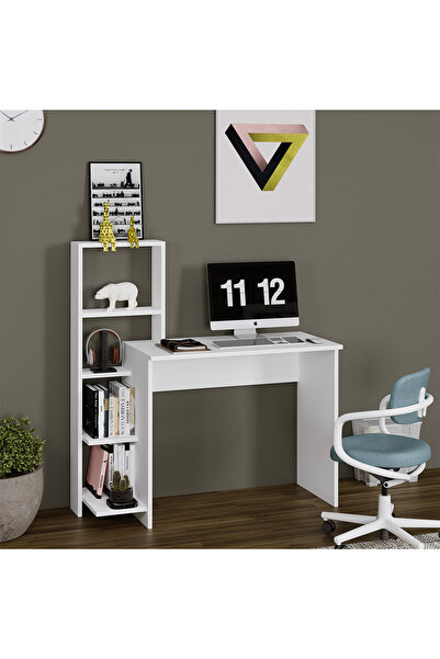 Kalender Dekor Rafael Kitaplıklı Çalışma Masası Bilgisayar Masası Beyaz
