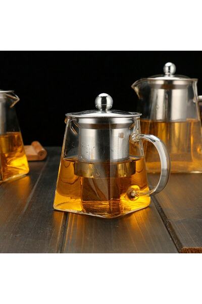 CÖDEL Borosilikat Cam Çelik Süzgeçli Ve Kapaklı Lüks Çay & Kahve Demliği 750 ml