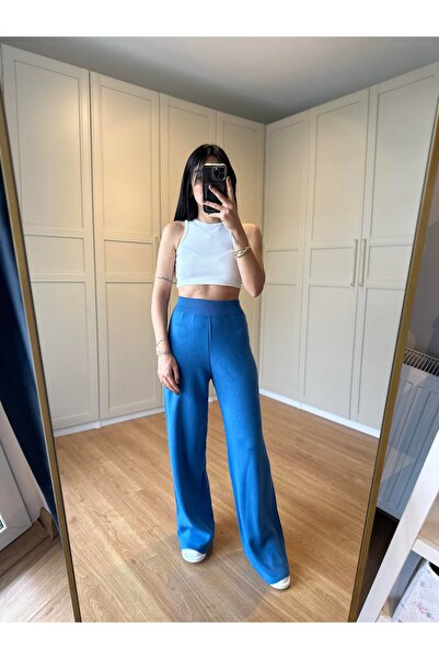 MADAM PARS Women's Winter Comfortable Fit Wide Leg Comfort Elastic Waist Knit Pants