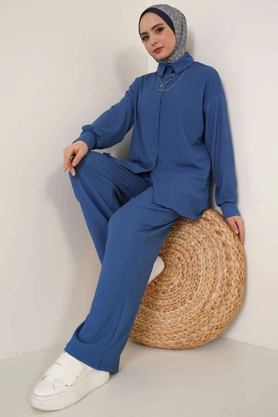 Modamorfo T5858 Πλεκτό Σετ Χιτζάμπ Διπλό - Ίντιγκο