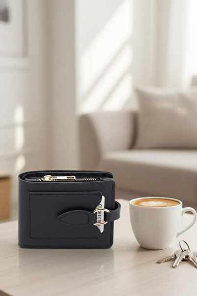 macsoo Black Card Holder Detailed Faux Leather Wallet Accessory