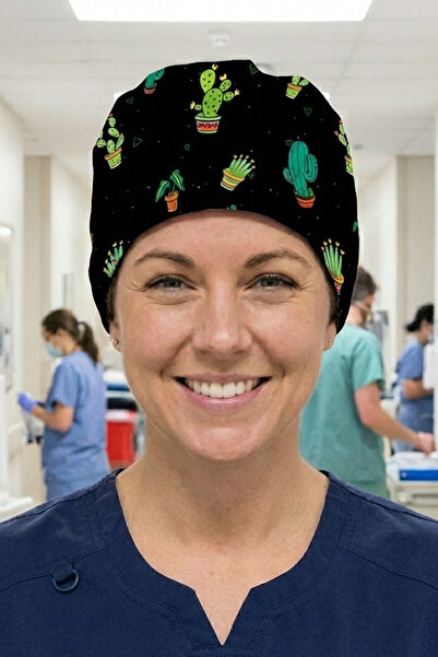 Lion Üniforma Kaktüs Desenli Unisex Cerrahi Bone Hemşire ve Doktor Bone