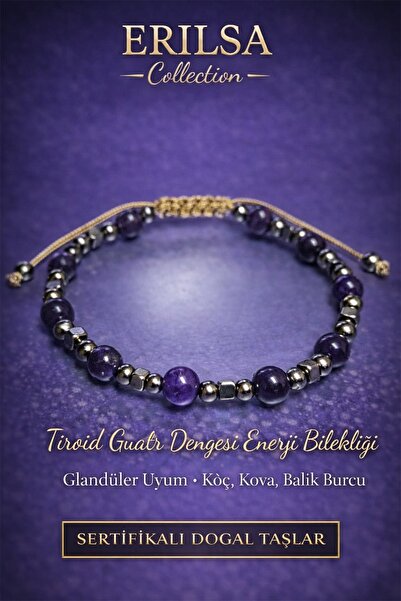 Erilsa Certified Thyroid and Guatr Energy Bracelet – Dark Color Amethyst Ston...