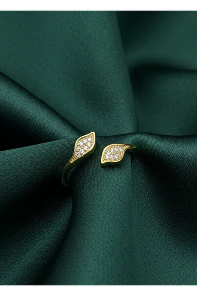 GKCBijoux 316L Gold Renk Çift Yaprak Figürlü Zirkon Taşlı Ayarlanabilir Çelik...