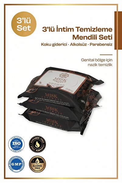 misk 3'lü Genital Bölge Intim Temizleme | 60 Mendil – Kokulu | Koku Giderici,Alkolsüz Ve Parabensiz
