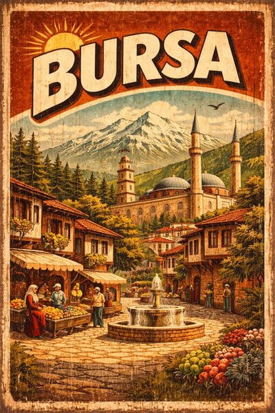 BiveSa Bursa İli Retro Ahşap Poster