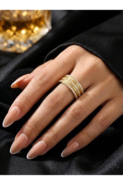 Sirena Accessories 5'li Görünümlü Zirkon Taş Detaylı Gold Kaplama Paslanmaz Ç...