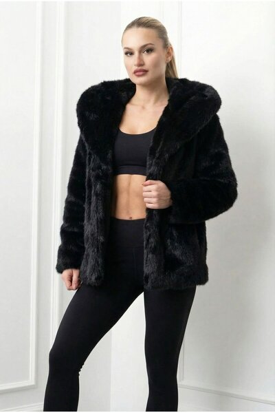 Yare Peluş Kürk Görünümlü Kadın Mont