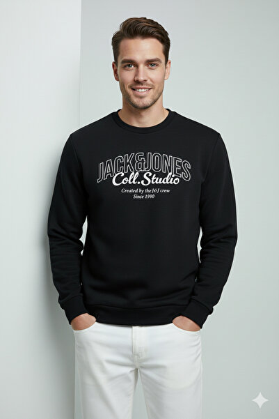 Jack & Jones Men's Jjmakoto Sweat Crew Neck Sweatshirt 12278601-Black