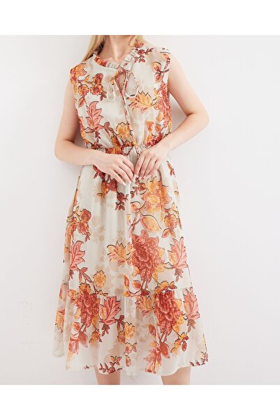 Modamorfo 2503 Patterned Zero Sleeve Chiffon Dress - Tile