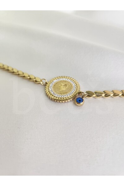 beus Çeyrek Figürlü Nazar Boncuk Detaylı Çelik Bileklik