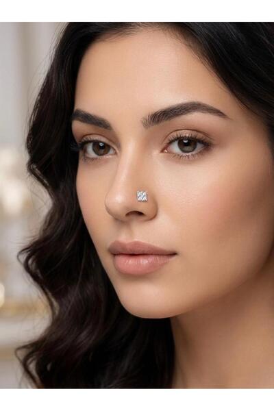Sirena Accessories 925 Ayar Gümüş Kare Zirkon Taşlı Hızma Piercing