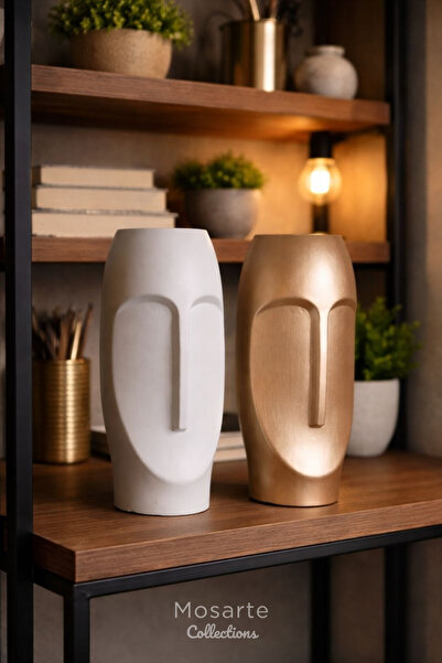 Mosarte سلسلة ستونفيس: مزهرية/تمثال وجه تجريدي بسيط - مجموعة من قطعتين للديكو...