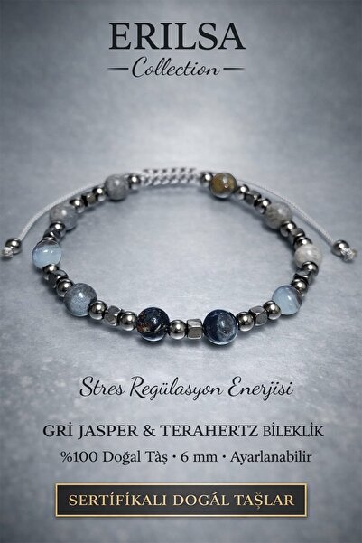 Erilsa سوار معتمد لتنظيم الطاقة وتوازنها - حجر طبيعي من الجاسبر الرمادي تيراه...