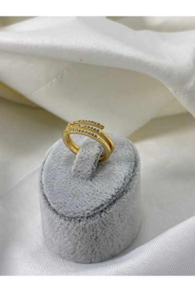 divakse خاتم فولاذي بثلاثة صفوف من أحجار الزركون الذهبية الفاخرة