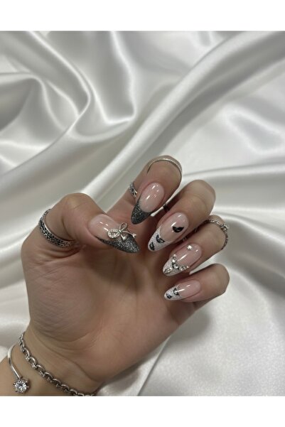 XP Charmlı Gri Takma Tırnak /Fiyonk/Yılan/Taş