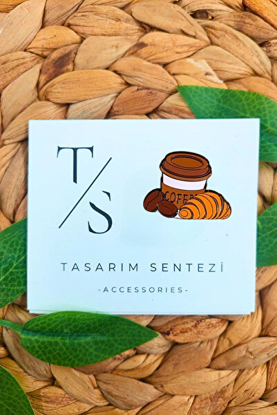 Tasarım Sentezi Rozet Metal Broş Coffee Kruvasan Kahve Bardağı Çekirdeği Bari...