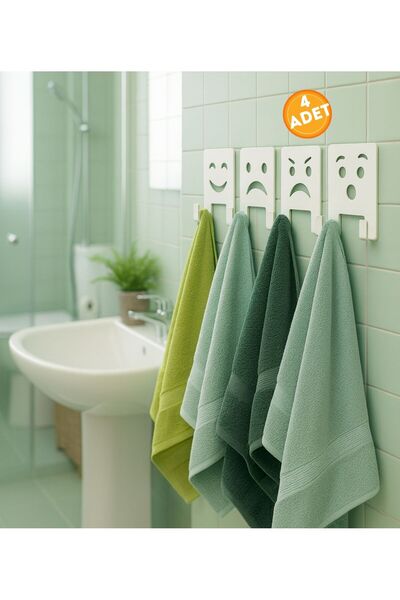 risingmaber 4 Adet 3M Yapışkanlı Beyaz Çift Kancalı Askılık, Banyo Emoji Askı...