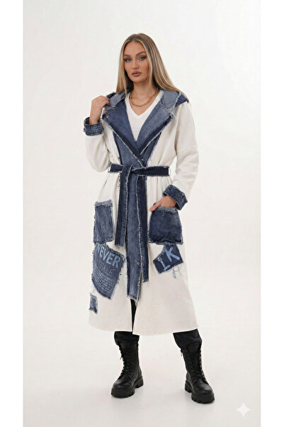 shE tekstil Design Jeans cu secțiuni Palton Alb