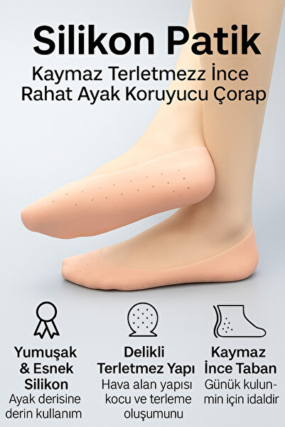 Silikon Patik – Kaymaz Terletmez İnce Rahat Ayak Koruyucu Çorap 1 Çift