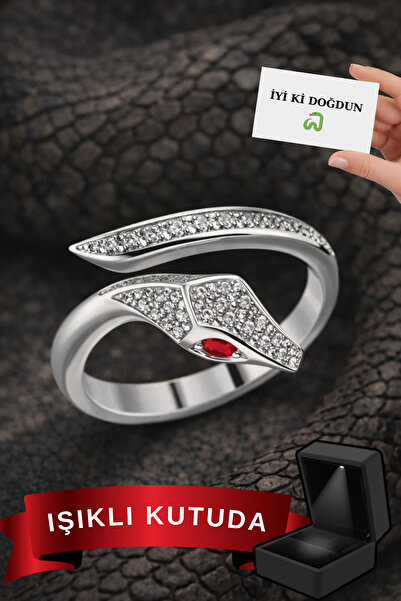 CARAT STONE IŞIKLI KUTUDA 925 ayar gerçek gümüşten yılan yüzük (ayarlanabilir...